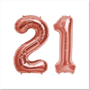 Rose Gold 21st Birthday Metallic Helium Balloons Numbers Posters and Art